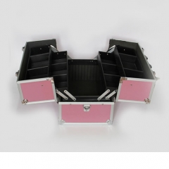 Aluminum pink hard travel makeup train cosmetic vanity box /Professional Portable Makeup case