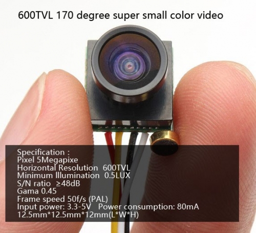 Free Shipping 600TVL 170 degree super small color video mini FPV camera with audio for Mini 200 250 300 Quadcopter