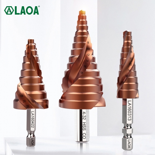 LAOA Pagoda Drill Bit 3-13mm 4-22mm 4-32mm HSS-CO M35 Hex Triangle Handle Power Tool Spiral Grooved Metal Steel Step Drill Bit