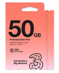 Three uk 英國30日 50GB data，無限英國通話，免費歐洲漫遊數據， Pay As You Go SIM（提供英國電話號碼）