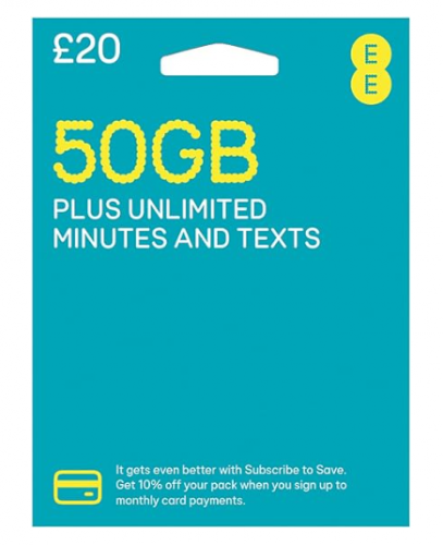 【英國 EE 】4G 英國30日50GB 無限通話 （可充值循環使用）官網£20套餐