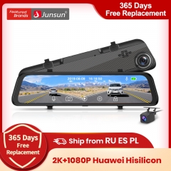 Junsun 12 Inches Super HD 4K 2160P Dash Cam Dual Lens Car DVR Camera Video Recorder Auto Registrar RearView Mirror Night Vision
