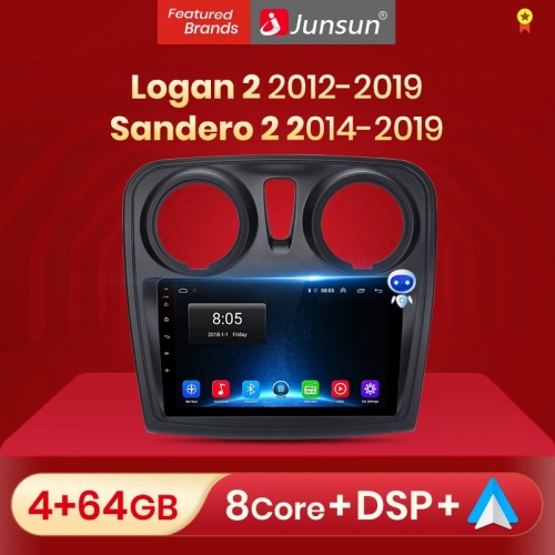 Junsun V1pro AI Voice 2 din Android Auto Radio for R-enault Logan 2 Sandero 2014-2019 Carplay 4G Car Multimedia GPS autoradio