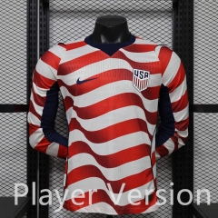 Player version 26-27 USA Home Red&White LS Thailand Soccer Jersey AAA-888