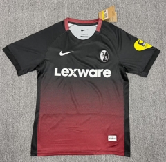 (S-4XL) 26-27 Freiburg Away Red/Black Soccer Uniform-7676