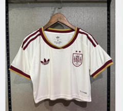 26-27 Spain 2-Star Away White Thailand Women Cropped Cheerleader Jersey -7411