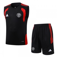 26-27 Manchester United Black Short-Sleeve Thailand Soccer Tracksuit-815