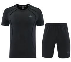 Adidas Dark Gray Short-Sleeved Thailand Soccer Tracksuit-LH