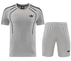 Adidas Light Gray Short-Sleeved Thailand Soccer Tracksuit-LH
