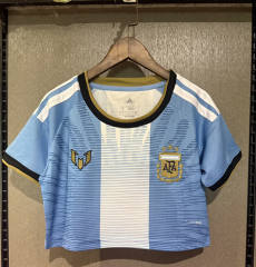 26-27 Argentina Blue&White Women Navel Revealing Style Soccer Jersey-7411
