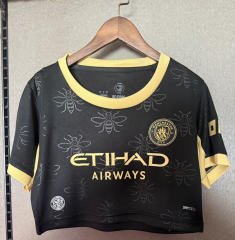 26-27 Manchester City Black Women Navel Revealing Style Soccer Jersey-7411