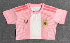 26-27 Argentina Pink Women Navel Revealing Style Soccer Jersey-1905