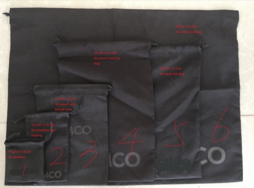 NEED TO ORDER WITH OTHER ITEMS BLACK COTTON FABRIC DUST BAG IN DIFFERENT SIZE