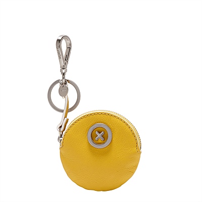 YELLOW SILVER LOGO ROUND LEATHER ZIP KEYRING黄色圆形钥匙包
