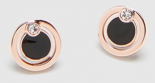 TWIRL ENAMEL STUD EARRINGS BLACK ROSEGOLD COLOR