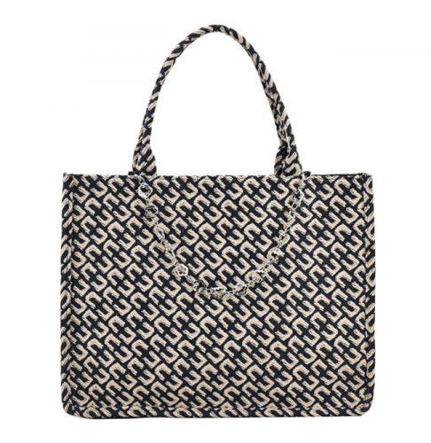 34X27X15CM SMALL SIZE THE TOTE BAG FASHION TOTE BAG JACQUARD FABRIC WITH LEATHER