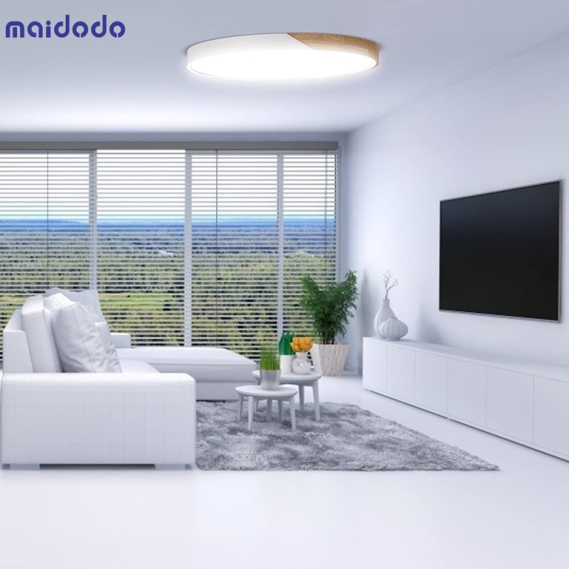 LED Ceiling Light 18W Wood White Round Thin for Living Room Bedroom Corridor Balcony Kitchen Celler