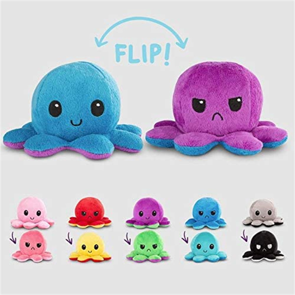TeeTurtle | The Original Reversible Octopus Plushie | Patented Design | Blue + Light Blue | Happy + Sad | Blue + purple | Show Your Mood Without Saying a Word!