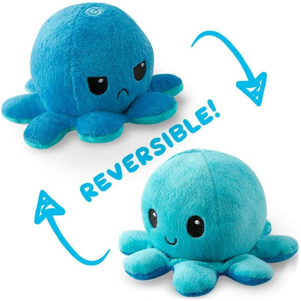 TeeTurtle | The Original Reversible Octopus Plushie | Patented Design | Blue + Light Blue | Happy + Sad | Blue + purple | Show Your Mood Without Saying a Word!