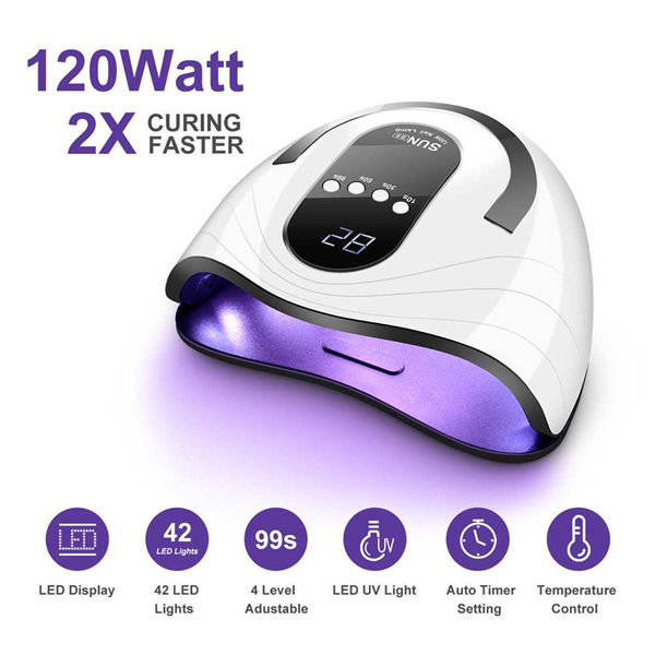 UV Gel Nail Lamp,120W UV Nail Dryer LED Light for Gel Polish-4 Timers Professional Nail Art Accessories,Curing Gel Toe Nails,White,1PK