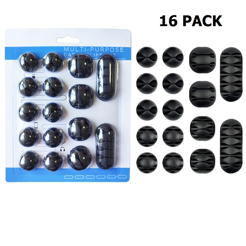 Cable Clips 16 Pack Black Adhesive Cord Holders Ideal Cable Cords Management for Organizing Cable Wires Electrical Home Office Desk