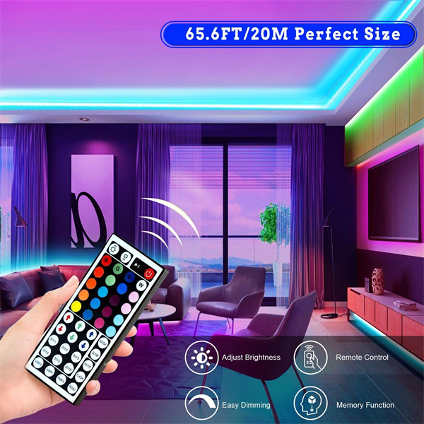 65.6ft Led Strip Lights, Ultra Long RGB 5050 Color Changing LED Light Strips Kit with 44 Keys Ir Remote Led Lights for Bedroom, Kitchen, Home Decoration