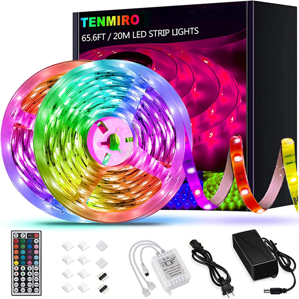 65.6ft Led Strip Lights, Ultra Long RGB 5050 Color Changing LED Light Strips Kit with 44 Keys Ir Remote Led Lights for Bedroom, Kitchen, Home Decoration