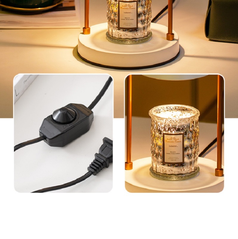 Electric Candle Warmer Lamp Metal Candle Lamp with 2 Bulbs Dimmable Switch Vintage Wax Melt Candle Table Lamp Night Lamp