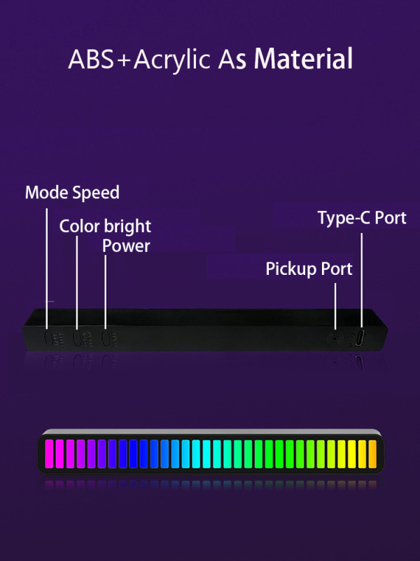RGB Pickup Lights Sound Control LED Light App Control Color Voice Rhythm Ambient Lamp 40 LEDs Built in Battery For TV Game Computer Desktop Car Decora Light