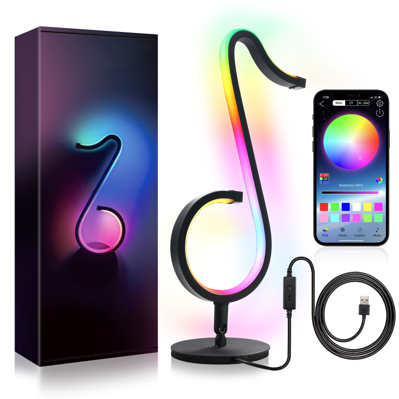 Smart Musical Note Lamp LED Desk Night Light Aluminum Iron Remote Control Bluetooth APP Control RGB Color Charging Symphony Desktop Decoration Atmosphere Light DC 5V 20W