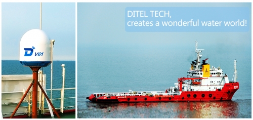 DITEL V61 maritime satellite VSAT Antenna installed on oil platform auxiliary ship