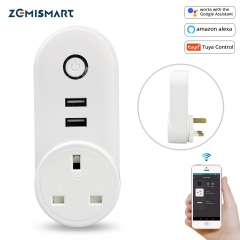 Smart WiFi Power UK Plug Outlet Socket with USB Tuya App Control Timer Function Work with Alexa Google Home assistant