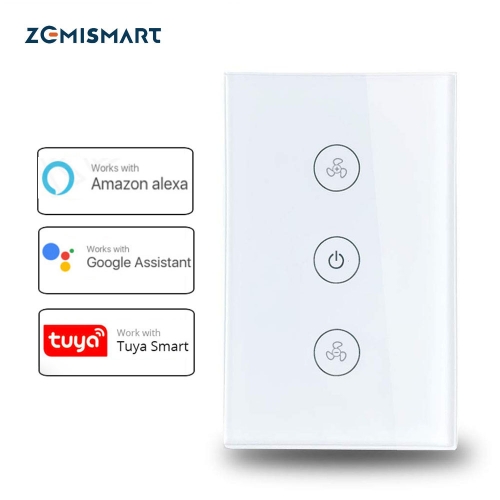 Zemismart US Alexa Echo Smart Ceiling Fan Switch Wifi APP Timer Speed Group Control Speed Regulation Home Wall Switch