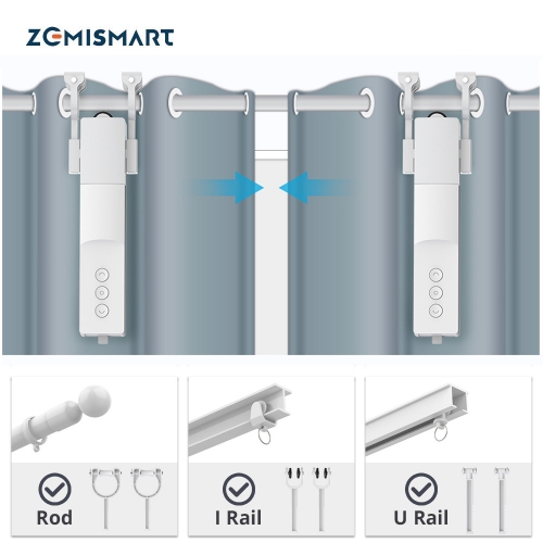 Zemismart Tuya Zigbee Electric Curtain Robot Rechargeable Motor For Roman Rod I Type U Type Tracks Alexa Google Assistant Control