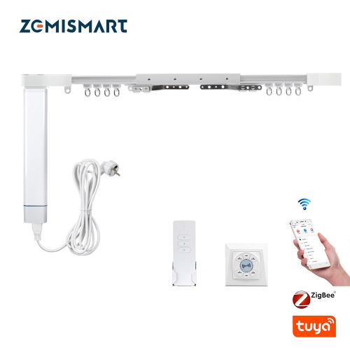 Zemismart Tuya Zigbee Curtain Motor with Track, Electric Smart Curtain Alexa/ Google Assistant Voice Control, HomeKit Control via ZMHK-01 Hub