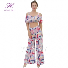 Fashionable Young Ladies Long Loose Pants Sexy Two Piece Set Women Clothing Winky Clothing