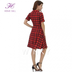 Vestido informal elegante elegante a cuadros cortos mini camisa roja mujer oficina informal
