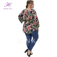 Big Size Plus Size Long Sleeve Floral Printed Hawaii Fat Women Casual Ruffle Tops Blouses