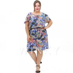 Tropical Plant Print Fashion Plus Size Short Fat Women Rompers