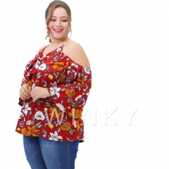 Senhoras fora do ombro Vintage Floral Imprimir Plus Size Sexy Casual Blusas