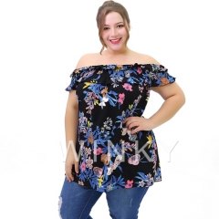 Floral Print Summer Off Shoulder Plus Size Women Tunic Tops