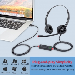H360B USB Computer Headset with Microphone Noise Cancelling In-line Audio Control