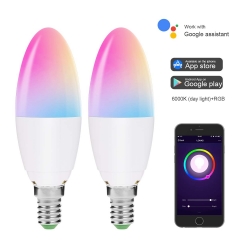 LOHAS LED Smart Bulb Work with Alexa and Google Home,  Candalabra, E12 Dimmable (2 Pack)