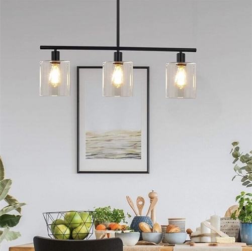 3-light Metal Chandelier in Matte Black/Heirloom Bronze,Rustic Kitchen Island Light Pendant Chandelier