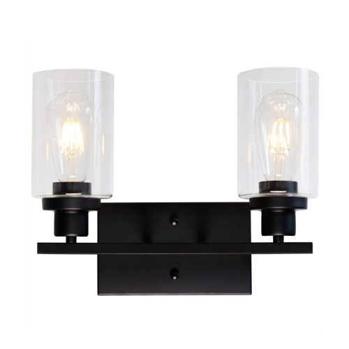 2-Light Bathroom Black Vanity Light | Matte Black Wall Sconce Vintage with Clear Glass Shade