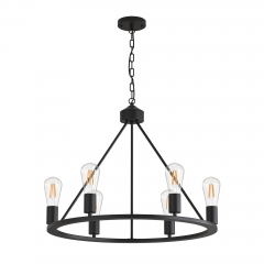 6-Light Wagon Wheel Farmhouse Chandelier 28'' Rustic Black