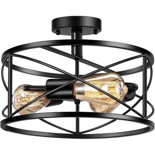 Industrial 3-Light Semi Flush Mount Ceiling Light, Black Vintage