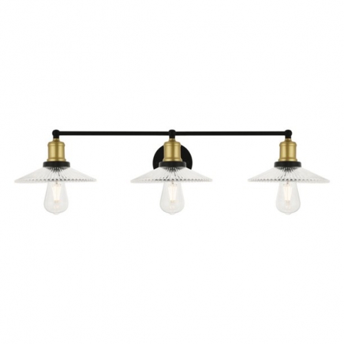 3-Light Black and Gold Retro Vanity Light with Clear Glass Bowl Shade