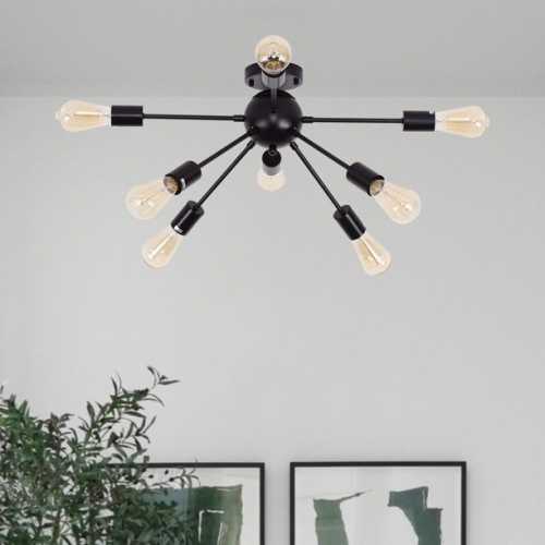 8 Lights Black Sputnik Chandelier Semi Flush Mount Ceiling Light