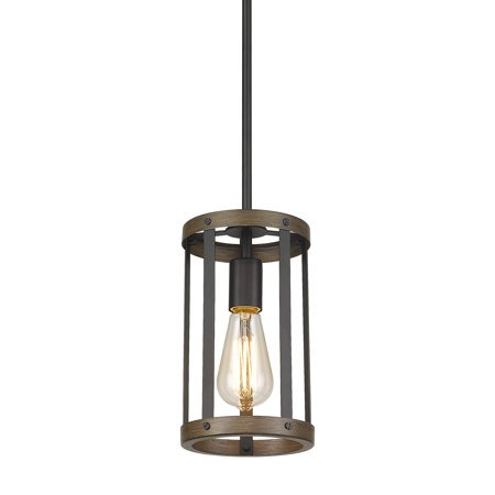 1-Light Black Wood Cylinder Chandelier,Farmhouse Kitchen Pendant Light